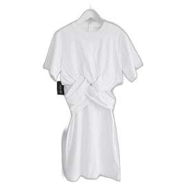 T By Alexander Wang-T by Alexander Wang Cross Front Draped Tee Dress-White