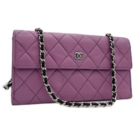 Chanel Geldbörse an der Kette Timeless Classique gestepptes Rosa Pink Fuschia