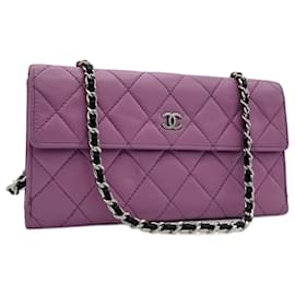 Chanel-Chanel Geldbörse an der Kette Timeless Classique gestepptes Rosa-Pink,Fuschia