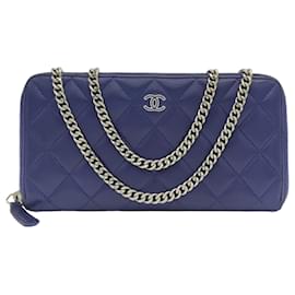 Chanel-Carteira Chanel com corrente Azul atemporal-Azul