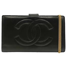 Chanel-Chanel Wallet on Chain mit CC-Futter aus weichem schwarzem Leder-Schwarz