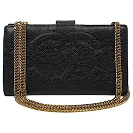 Chanel-Cartera con cadena Chanel CC forrada en cuero granulado negro-Negro