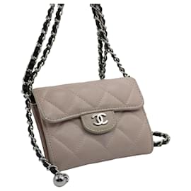Chanel-Portafoglio Chanel con catena Timeless rosa in pelle-Rosa