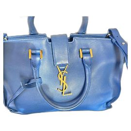 Sac cabas Yves Saint Laurent en cuir grainé bleu Bleu