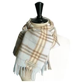 Burberry-BURBERRY Long Scarf Tartan sky blue wool blend cashmere TU-Light blue