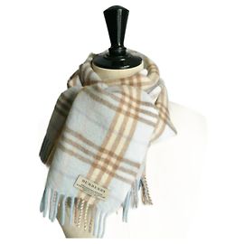 BURBERRY Sciarpa Lunga Tartan celeste misto lana cashmere TU Blu chiaro