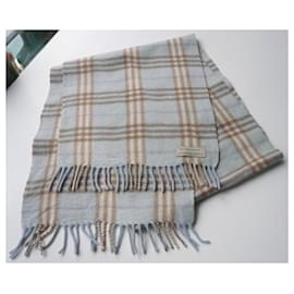 Burberry-BURBERRY Long Scarf Tartan sky blue wool blend cashmere TU-Light blue