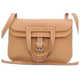 Hermès-HERMES HALZAN BAG 31 COLOR GOLD PHW IN NEW CONDITION!-Silver hardware,Camel