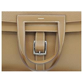 Hermès-HERMES HALZAN BAG 31 COLOR GOLD PHW IN NEW CONDITION!-Silver hardware,Camel