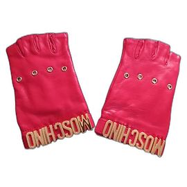 Luvas de couro Moschino vermelhas e douradas Vermelho Dourado