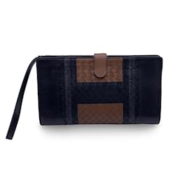 Bottega Veneta-Black Intrecciato Leather Multifuctional Clutch Bag-Black