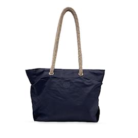 Fendi-Vintage Black Nylon Tote Bag with Rope Straps-Black