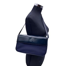 Gianni Versace-Vintage Umhängetasche aus blauem Nylon und Leder-Blau