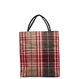 Burberry-Check Canvas Tote Bag-Brown