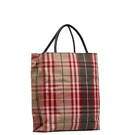 Burberry-Check Canvas Tote Bag-Brown