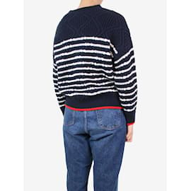 Valentino-Navy blue striped and embroidered jumper - size L-Blue