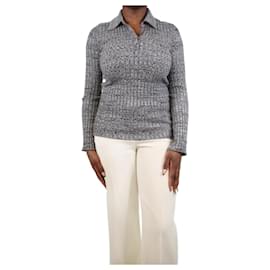 Gabriela Hearst-Grey ribbed knit polo top - size M-Grey