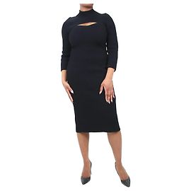 Khaite Schwarzes Midikleid aus Rippstrick mit Ausschnitten – Größe XL Schwarz