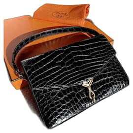 Hermès-Hermès Handbag, crocodile, Cordelière model / CORDEAU-Black