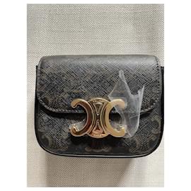 Céline-Céline Triomphe leather handbag-Dark brown