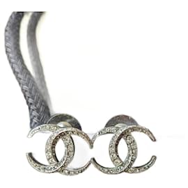 Chanel-CC B15C Logo Dubai Moon Crystal SHW Earrings Box RARE-Silvery