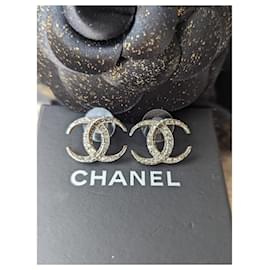 Chanel-CC B15C Logo Dubai Moon Crystal SHW Boucles d'oreilles Boîte RARE-Argenté