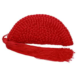 Autre Marque-Denise Razzouk Red Braided Zip Opening w. Tassel Half Moon Clutch Bag Handbag-Red