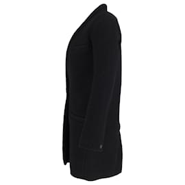 Iro-Abrigo de botonadura sencilla sin cuello Iro de lana negra-Negro