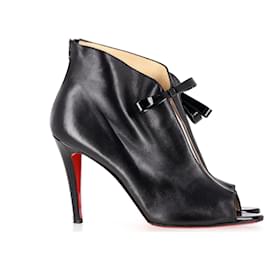 Christian Louboutin-Christian Louboutin Open-Toe Ankle Boots in Black Leather-Black