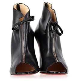 Christian Louboutin-Christian Louboutin Open-Toe Ankle Boots in Black Leather-Black