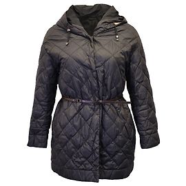 Max Mara The Cube Quilted Belted Down Jacket in Black Polyester Black