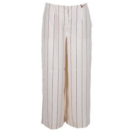 Pantalón ancho a rayas Loro Piana de lino blanco Blanco