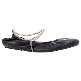 Gianvito Rossi-Gianvito Rossi Crystal-Embellished Ankle-Chain Ballet Flats in Black Leather-Black