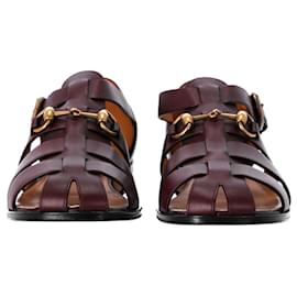 Gucci-Gucci Horsebit Elektra Fisherman Sandals in Brown Leather-Brown