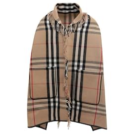 Burberry Check wool cachmere hooded cape in archive beige Camel