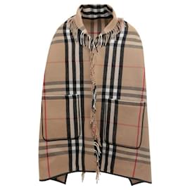 Burberry-Check wool cashmere hooded cape in archive beige-Camel