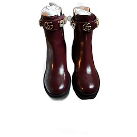 Gucci Leather Ankle Boots Prune Prune