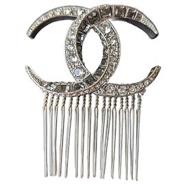 Chanel CC B15Forcina per capelli in cristallo argento con logo C Dubai Moon Collection Argento