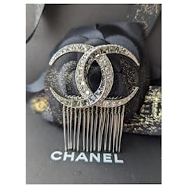 Chanel-CC B15Horquilla para el cabello plateada con cristal y logo C Dubai Moon Collection-Plata