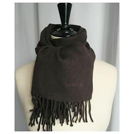 Hermès-HERMES Brown scarf 100 very good condition cashmere-Dark brown