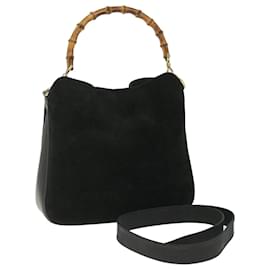 Gucci-GUCCI Bamboo Shoulder Bag Suede 2way Black 001 2058 1638 0 auth 56063-Black