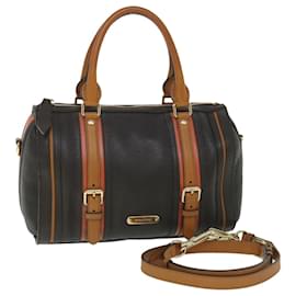 Burberry-BURBERRY Hand Bag Leather Dark Brown Orange Auth 56081-Orange,Dark brown