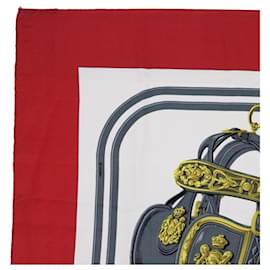 Hermès-HERMÈS CARRÉ 90 BRIDES de GALA Foulard Soie Rouge Blanc Auth 55439-Blanc,Rouge