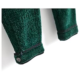 Chanel-CHANEL Fall 2012 Calças empurradores de pedal de veludo texturizado verde-Verde,Verde escuro