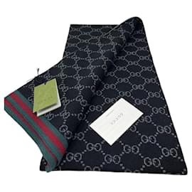 Gucci-foulard Gucci 100% Lana 23x180 nouveau cm-Noir,Gris