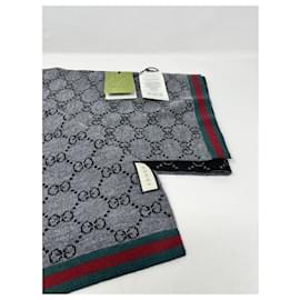 Gucci-foulard Gucci 100% Lana 23x180 nouveau cm-Noir,Gris