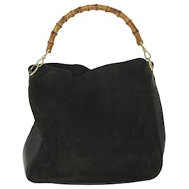 Gucci-GUCCI Bamboo Shoulder Bag Suede 2way Black 001 1998 1577 auth 56066-Black
