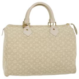 Louis Vuitton-LOUIS VUITTON Monogram Mini Lin Speedy 30 Hand Bag White Dunne M95319 auth 55955-White,Other