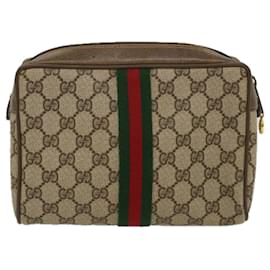 Gucci-GUCCI GG Canvas Web Sherry Line Clutch Bag Beige Red Green 63.01.012 Auth th4080-Red,Beige,Green