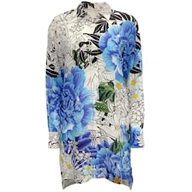 Mary Katrantzou-Mary Katrantzou Robe chemise bleue en soie fleurie Verona-Bleu